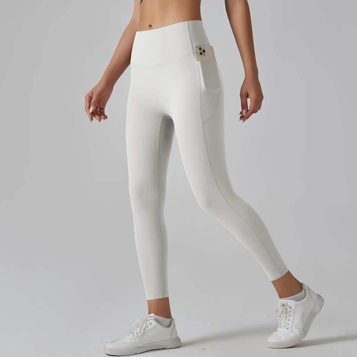 Yoke 75 Nylon 25 Spandex Yoga Leggings with Side Pockets