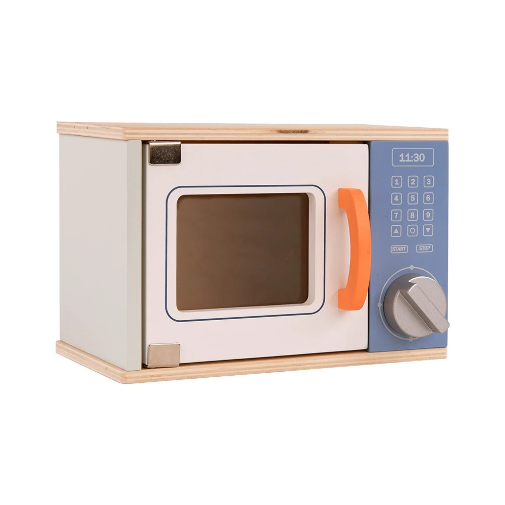 Wooden Toy Kitchen Set with Microwave Oven for Toddlers