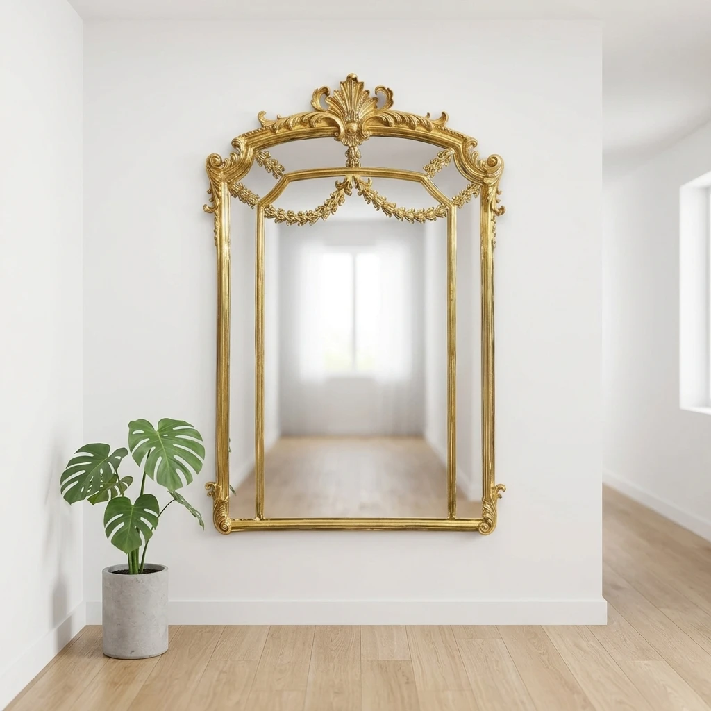 European Brass Carved Pattern Wall Mirror French Palace Decoration American Fireplace Wall Ornaments Gold  for Hotel