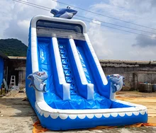 dolphins theme inflatable water slide with pool for kids