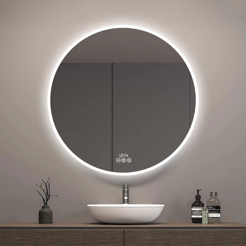 Round LED Bathroom Mirror with Adjustable Brightness and Anti Fog Design for Contemporary Spaces