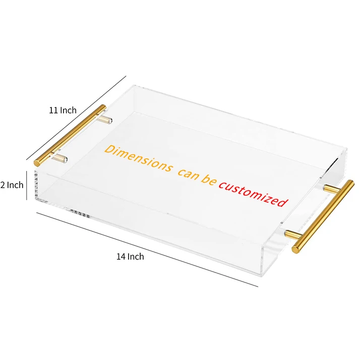 Customizable Clear Acrylic Serving Tray With Gold Metal Handles For