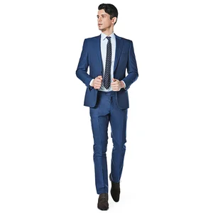 Fashion Good Quality Business Formal Casual Coat Pants Blue Stripe Slim Fit Suits Set for Men