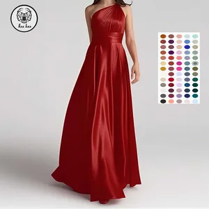 Factory Wholesale Rust A-Line One Shoulder Metallic Satin Dress Summer Apparel Women Elegant Casual Bodycon Sexy Dresses
