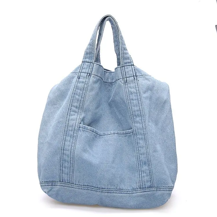 Blue Denim Shoulder Bag With Large Capacity, Fashionable And