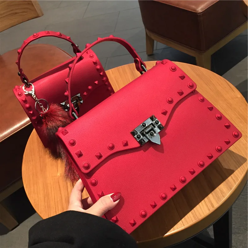 JANHE bolsa sac a main femme Fashion Chi Colour Women Pvc Matte Rivets Crossbody Shoulder Handbags Purse Shoulder Jelly Bag