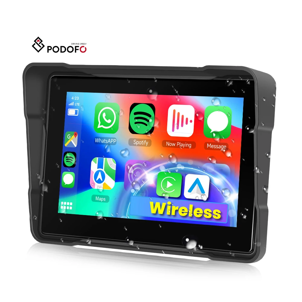 Podofo 5 Inch Motorcycle Carplay Screen Wireless Carplay /Android Auto Airplay Android Cast BT IP67 Waterproof  OEM/ODM A3962