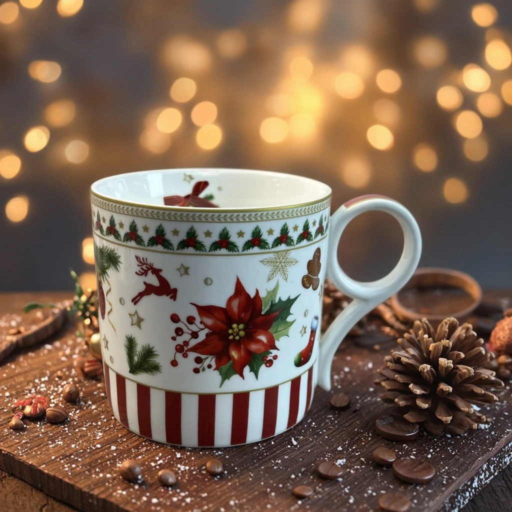 Φλιτζάνι Χριστουγέννων με άνθρωπο από χιόνι - Κεραμικά ποτήρια από πορσελάνη με κόκκινες λωρίδες και σχέδια άνθρωπου από χιόνι + δώρα