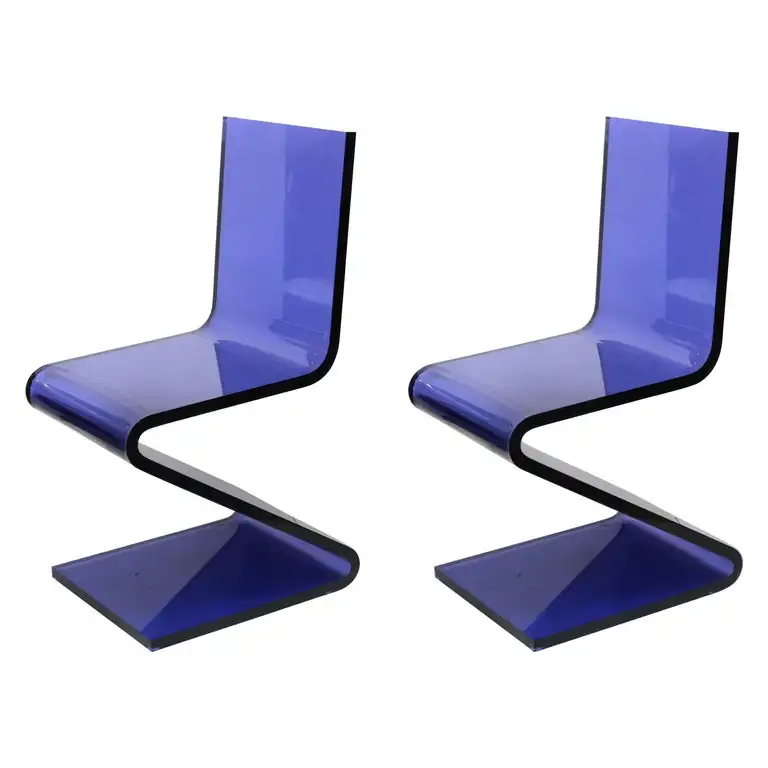 Plexiglass Dinning Table  Chair Modern Cantilever Z Chairs in Blue Lucite Acrylic Z Style Chair
