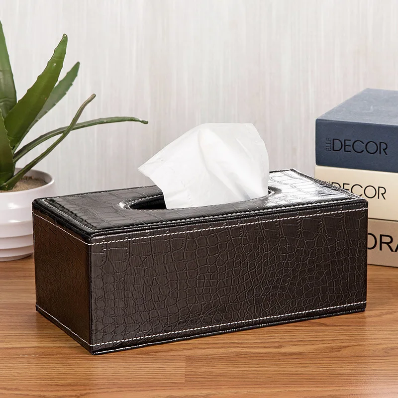 Luxury Design Plain Rectangular Soft Pu Leather Gold Napkin Holder Tissue Box with Cover for Hotel Farmhouse