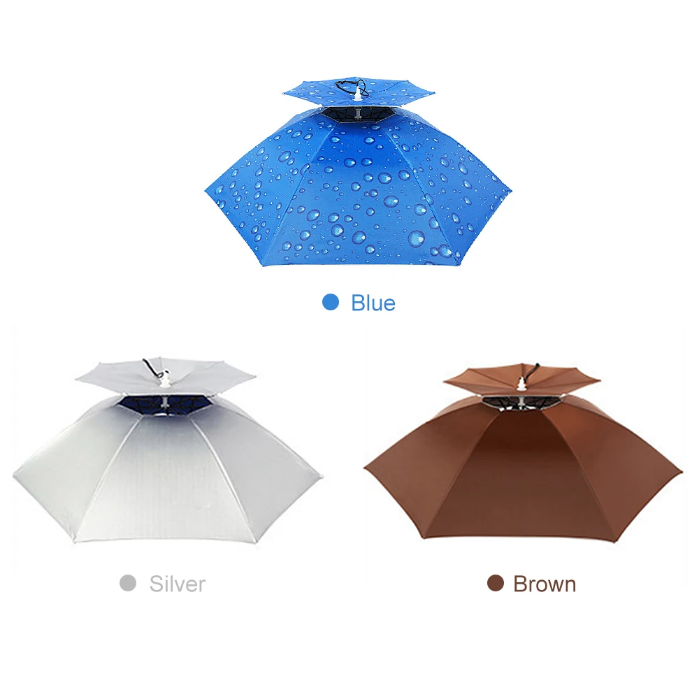 Chapeau Parapluie Double Couche Femmes Hommes Casquette De Pluie Pliable Avec Bandeau Réglable Pour La Pêche, Le Camping Et La Randonnée