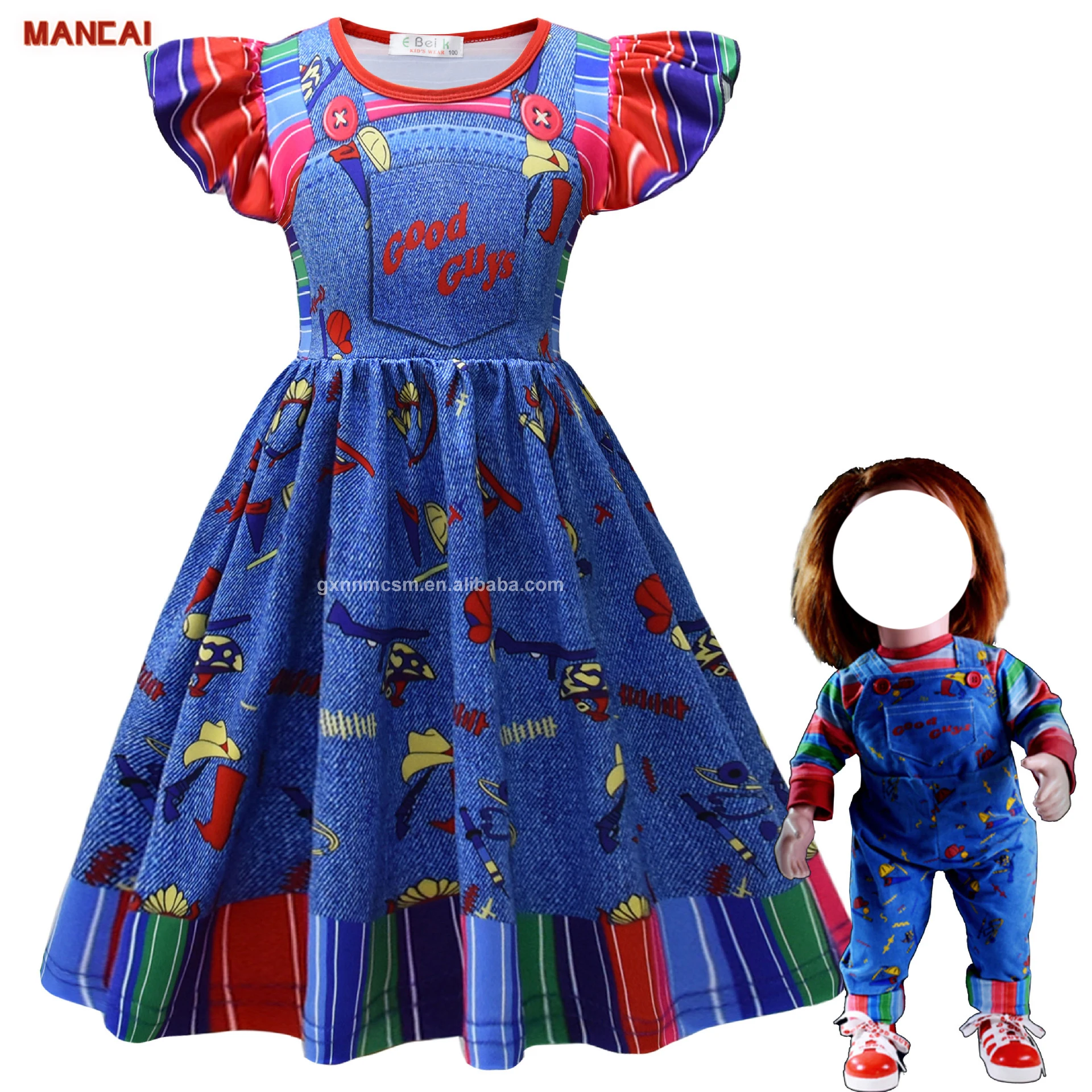 2024 Girls Play Movie Character Bodysuit Chucky Doll Costume Set for Halloween, image size:1920x1920