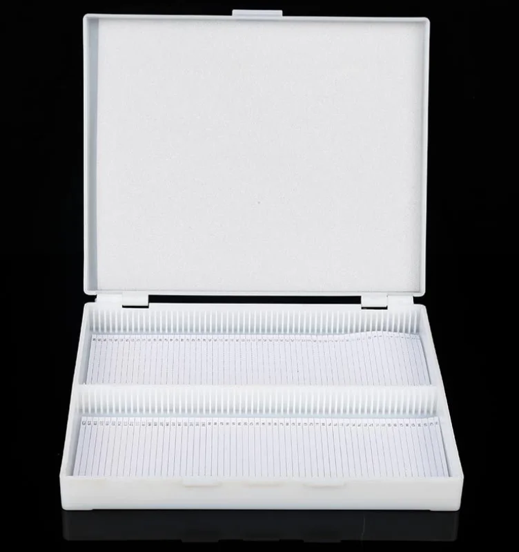 5/25/50/100 штук ABS предметных стекол микроскопа хранения ящик для хранения, оптовая продажа, белые, оранжевые коробки с пряжкой лабораторий пластиковый 25 шт