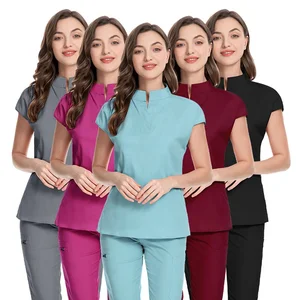Wholesale Anti Wrinkle Women Woven Stretch Breathable Comfortable Customized Color Nursing Medical Scrubs Uniform Sets