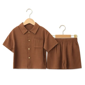 Super Quality Custom Embroidery Kids Clothing Set Knitted Summer Cool Crew Neck Short Sleeve Children Tracksuits