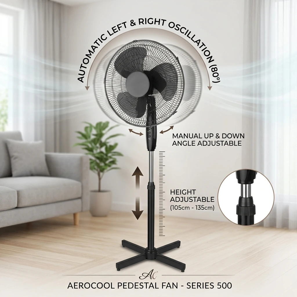 Household Use High Quality 16 Inch 3 PP Blades Round Base Stand Fan Large OSC Air Cooling Fan