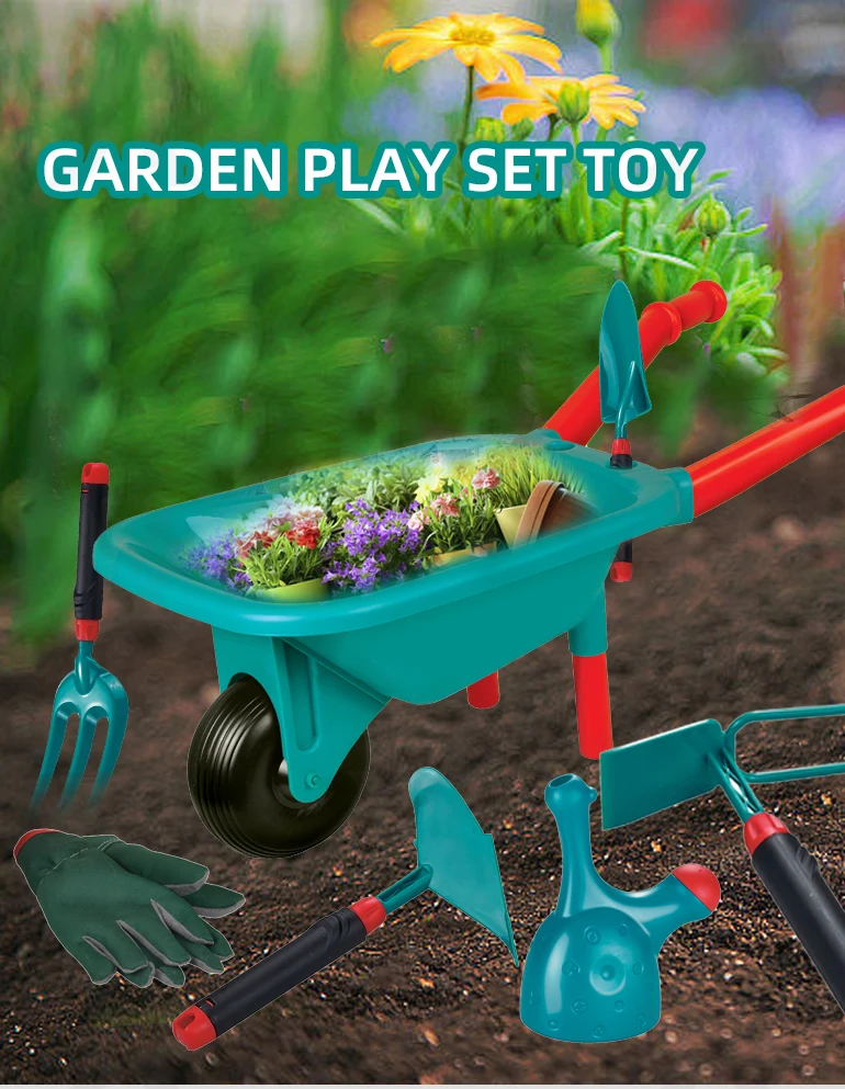 Chengji New Design Kids Educational Outdoor Backyard Simulation Wheelbarrow Plastic Pretend Play