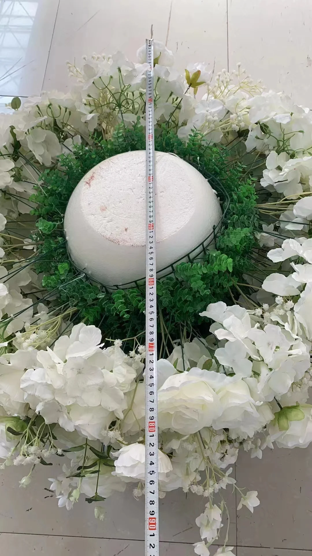Support Bouquet De Mariée En Mousse Hémisphérique - Poignée Blanche 165 Cm - Pour Fleurs Fraîches Ou Soie