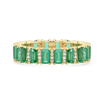 LOZRUNVE 925 Sterling Silver Gold Filled Emerald Baguette Diamond CZ Eternity Ring Women