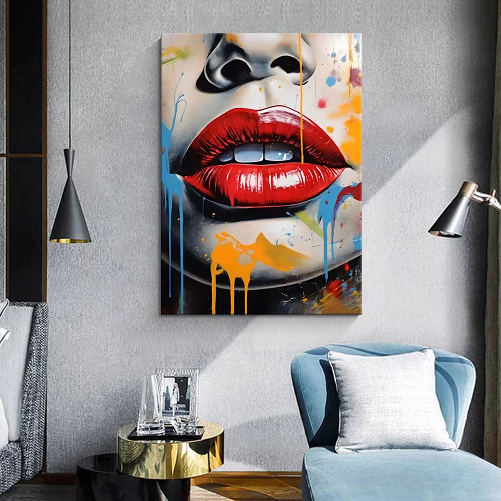 Custom Wall Pop Art Graffiti Sexy Lips Artwork Hand-painted Canvas