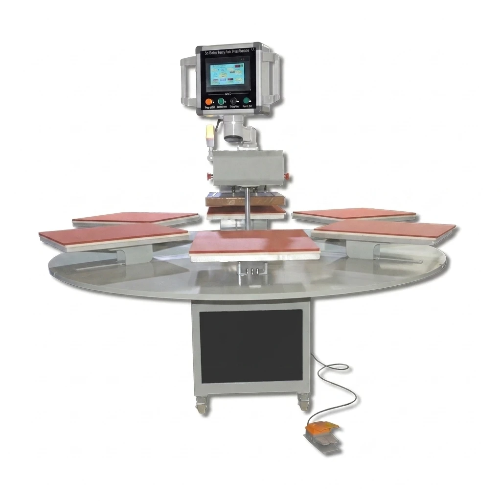 New Fully Automatic Rotary Hydraulic Six-station Heat Press Machine for T-shirt Garment Printing Heat Transfer Flat Stamping