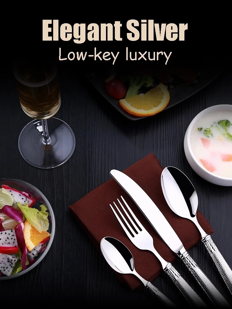 Chinabrett - Vysoce kvalitní sada příborů Nerezové vidlice Silver Cutlery Stolní nádobí 13