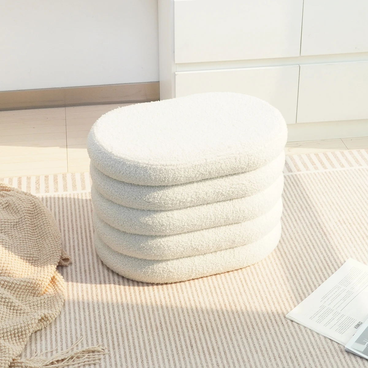 Home Furniture Teddy Fur Velvet Pouf Ottoman Foot Stool Storage Pouffe