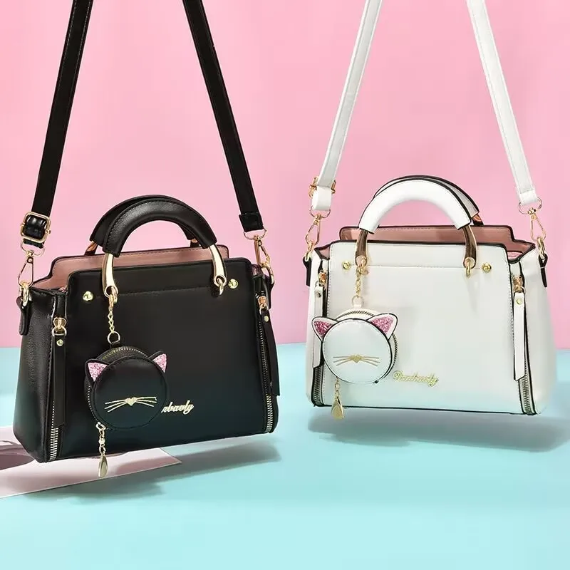 KBW258 Female Solid Color Single Shoulder Crossbody Women Bag Cat Pattern Tide Fashion PU Leather Women Tote Bag Ladies Handbag