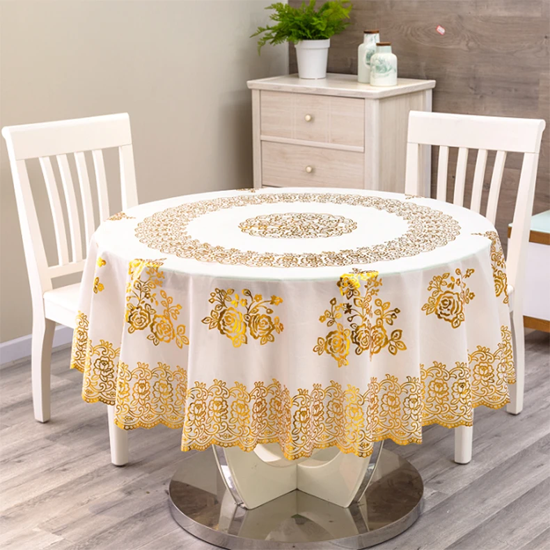 PVC Lace with Gold Round Table Cloth Table Runner