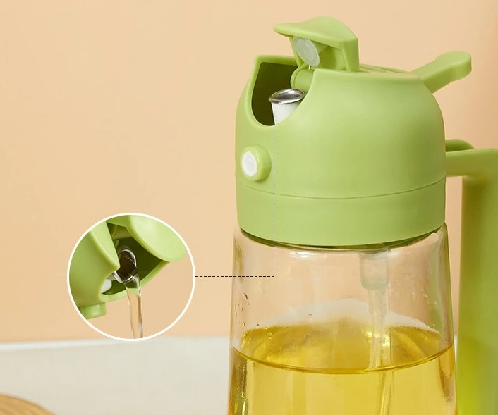 RTS 2025 2 in 1 Olive Oil Dispenser Bottle Cooking Oil Sprayer 500ml Glass Oil Spray Bottle with Premium Nozzle for BBQ