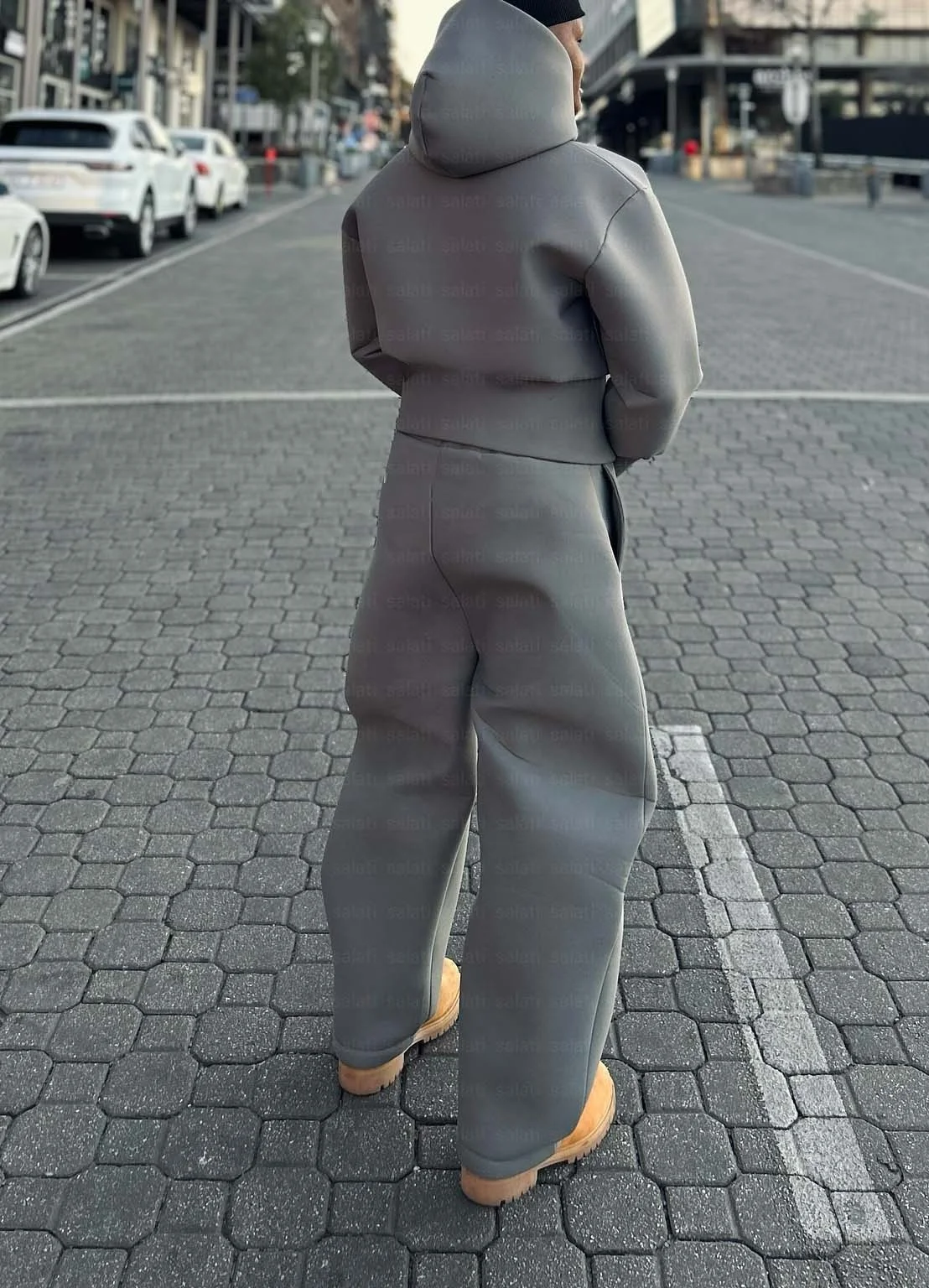 Salati Essentials Men Hoodie Set Monochrome Straight Leg Plain Blank Oversized Winter Heavyweight Sweat Suit Sweatsuit gallery 2