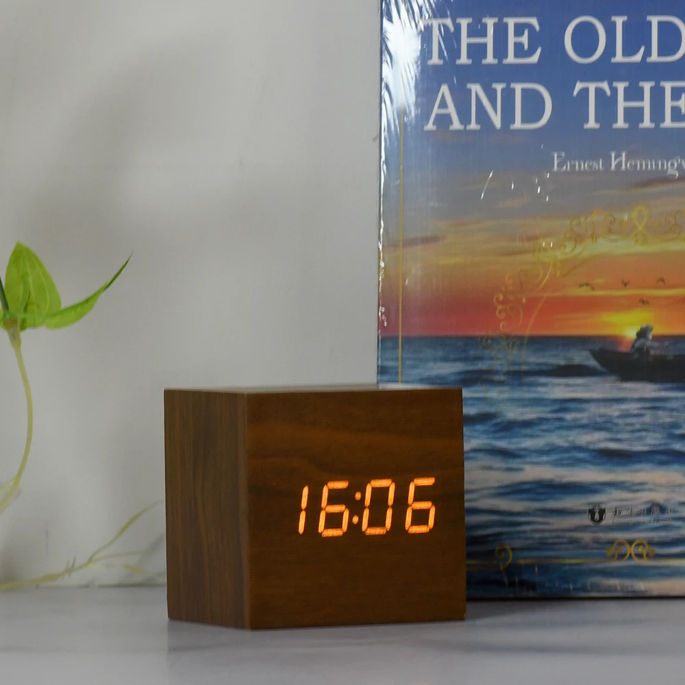 Digital Cube Led Display Wooden MDF Smart Clock for Home Decoration