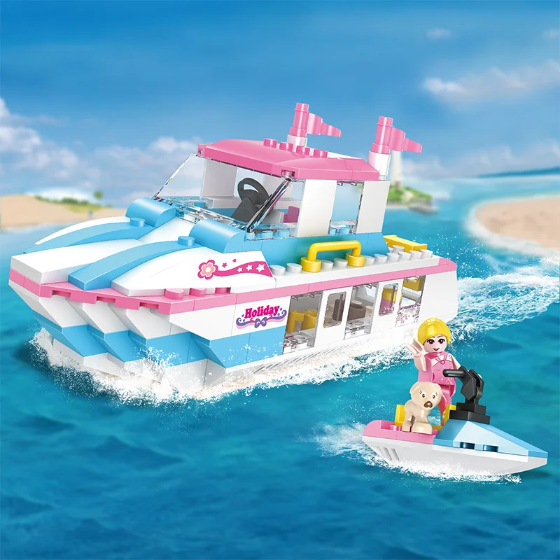 COGO 164 PCS ABS Assemble Plastic Luxury Yacht Ship Creative Building Brick Block Toys for Kids