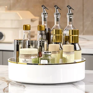 Rotating Luxury Fruit Plate Storage Rack Home Kitchen Desktop Cosmetics Storage Condiments Access Pet Plastic Spices Rack