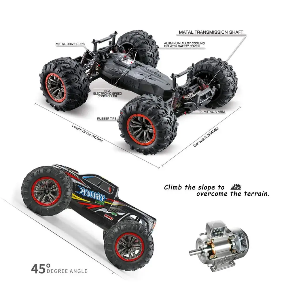 Large Size 1:10 Scale High Speed 46km/h 4WD 2.4Ghz Remote Control Truck 9125 
