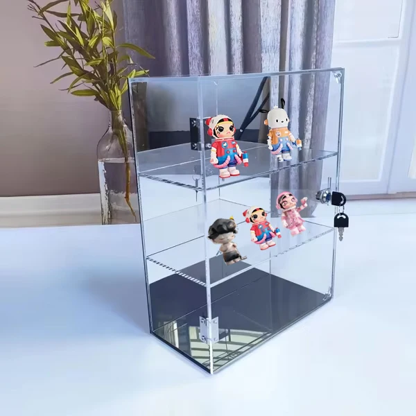 3-Tier Transparent Showcase Display With Mirror Back Jewelry Cabinet With Lock Acrylic Display Case With Megnetic Door