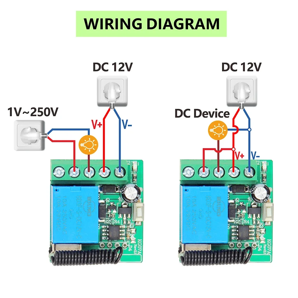 Modulo Relè Telecomando 433 MHz 12V Modulo Ricevitore Wireless 1 Canale 433 MHz, Relè A 12V DC, Per Telecomando Universale Switch Wireless Per Automazione 12V DC - Foto 14
