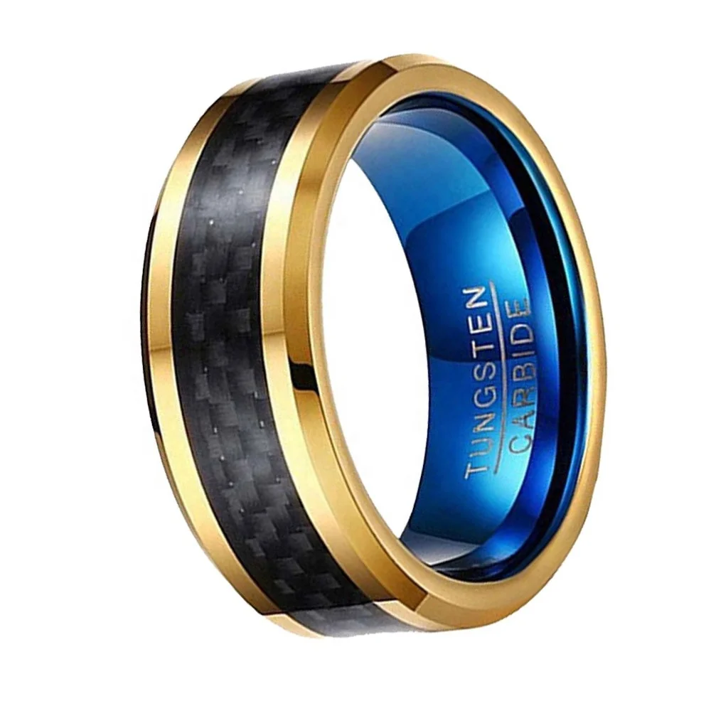Jewelry Black and Gold Tungsten Ring 24K Gold Plated Tungsten Carbide Ring Tungsten Carbon Fiber Ring
