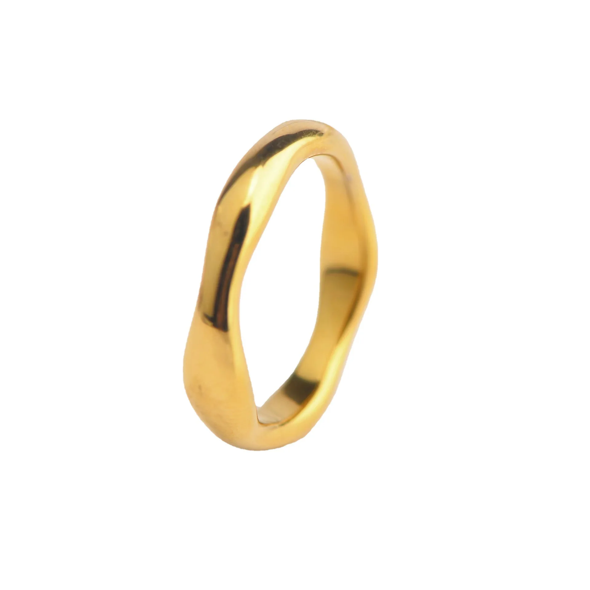 Custom Irregular Texture Minimalist Jewelry 18K Gold Plated Stainless Steel Waterproof Stackable Ocean Wave Ring
