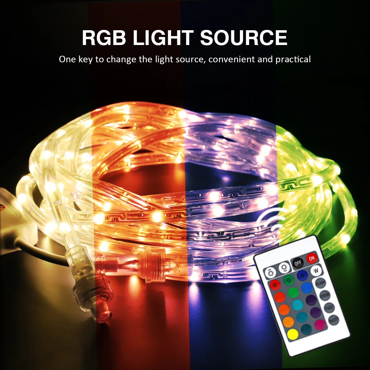 24ft RGB LED Rope Light IP65 Waterproof Any-Bendable Water Pipe Lamp Outdoor for Swimming Pool Linear Atmosphere