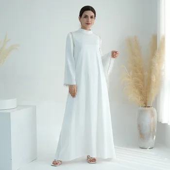 Lumin 2025 Dubai Collection Elegant Satin Maxi Abaya Dress for Women Luxury Crystal Beads Modest Style Belt for Muslim Women