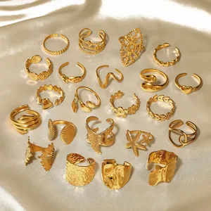 MW Wholesale 18K PVD Gold Plated Adjustable Open Finger Rings for Women Waterproof Stainless Steel Jewelry Heart Shape Trendy