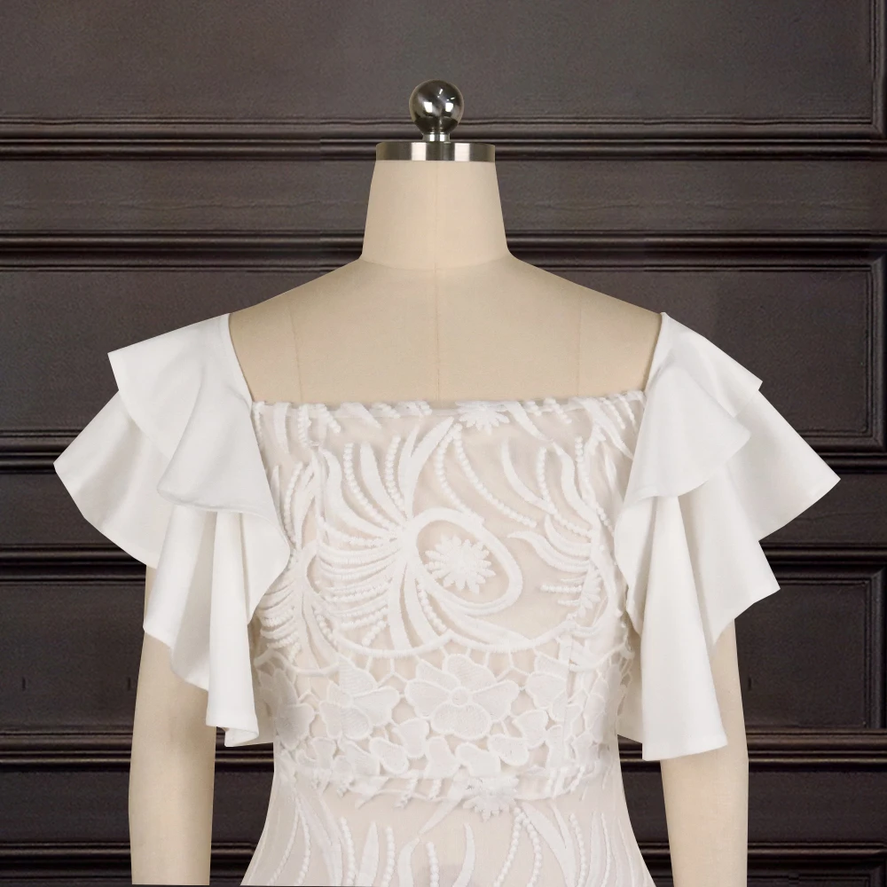 Latest Elegant White Lace Chic One Shoulder Ruffle Lady Evening Dress