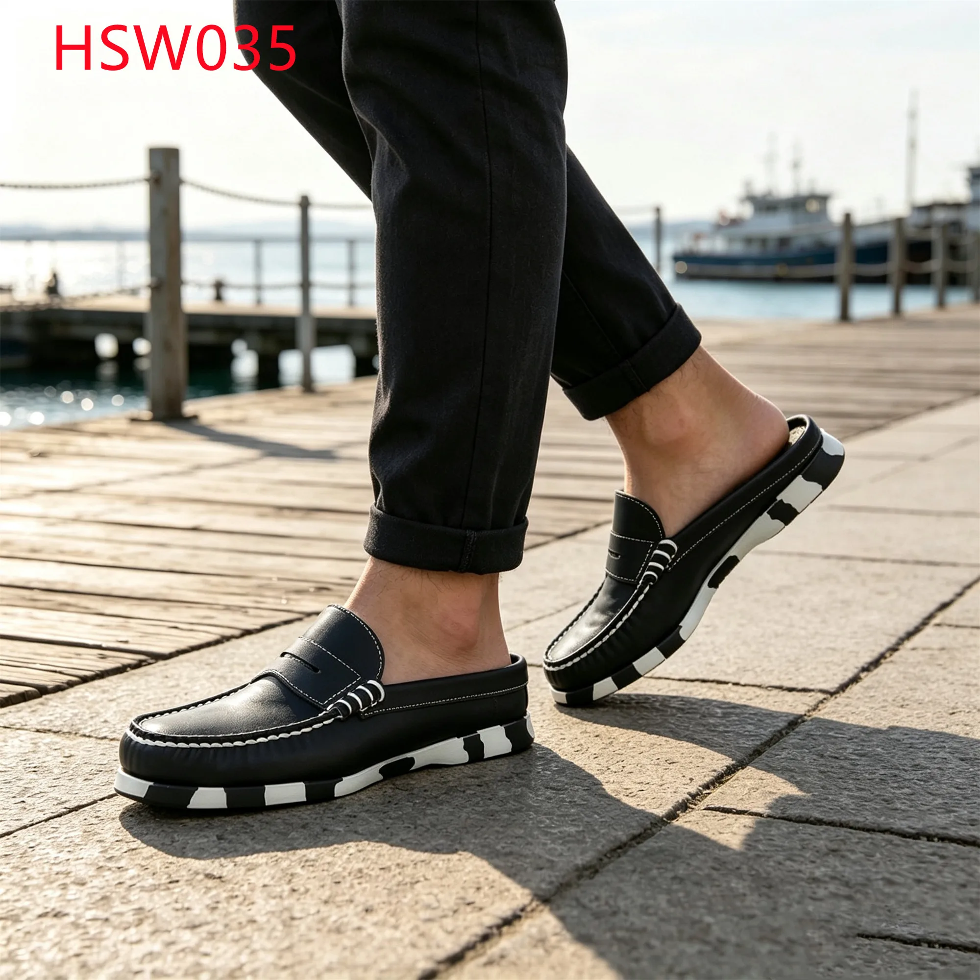 LXG,UK Popular Color-block Leather Upper Leisurely Lazy slippers Block Wandering 20 Pairs Available Gray Penny Shoes HSW035