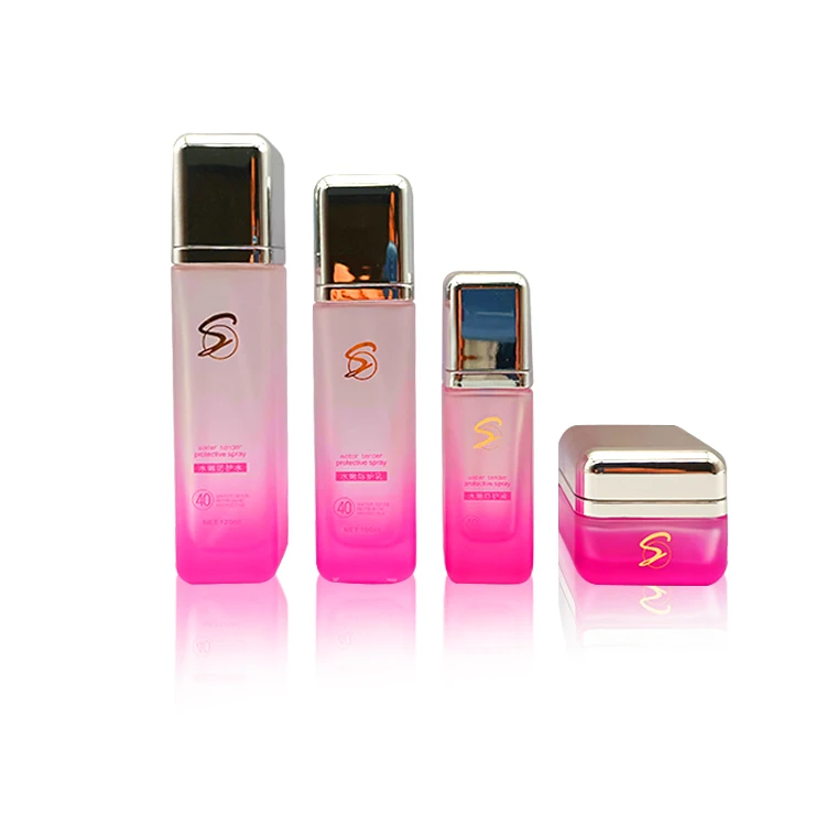 OEM Cosmetics Glass Set and Jars Containers Packaging Black Frosted Cosmetic Bottles pink