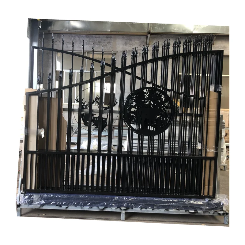 Factory Direct Sales 20ft 18FT 16FT 14 FT Steel Gates Galvanized Steel Fence Gate Wrought Iron Gate With Horse Deer Cow