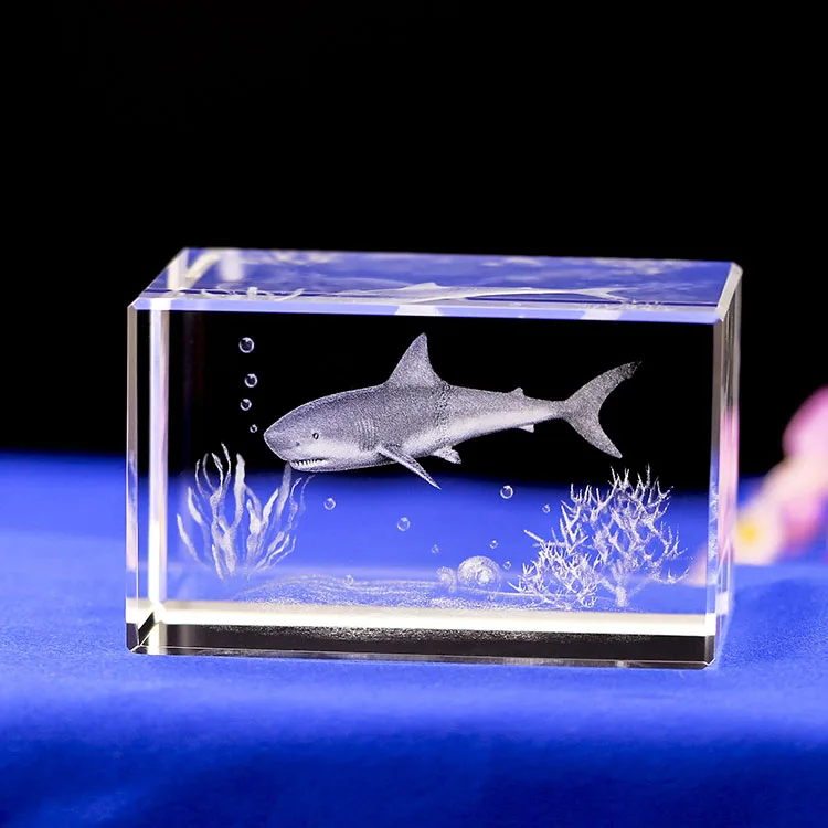 Promotional Gifts Customized 3d Shark Animals 3d Laser crystal Paperweight