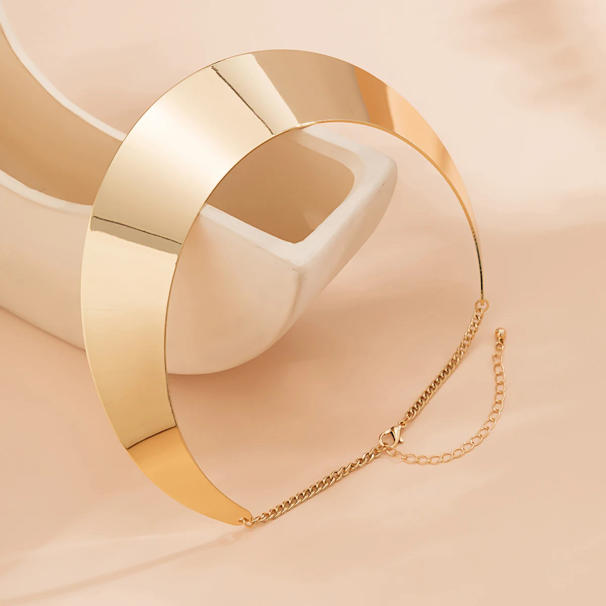 Exaggerated Wide Metal Necklace Bracelet Set For Women's Jewelry