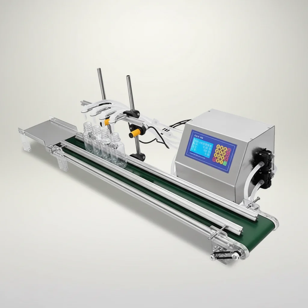 TEBAK Model 4H3200 Automatic Small Liquid Bottle Filling Machine 130cm Conveyor for Volume Beverage Oil Vial Filling Water Glass