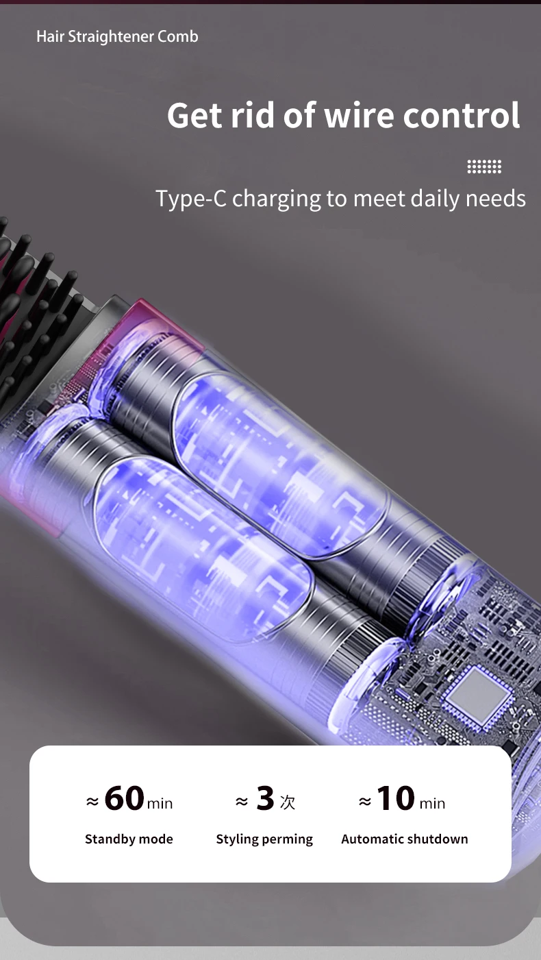 Professional Cordless Hair Straightener Comb LED Display Portable Wireless Rechargeable Hair Straightener Brush